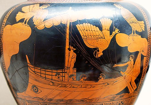 Ancient vase depicting Odysseus and the sirens