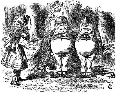 Old illustration of a girl with two short fat men