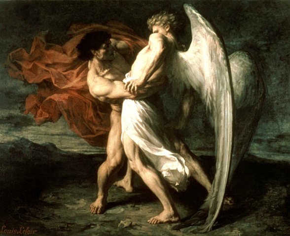 A man wrestling with an angel