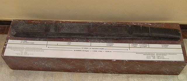 Old copper bar in a museum box with markings